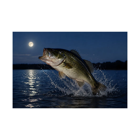 Moonlit Jump Largemouth Bass poster wall art, 18x12 size view