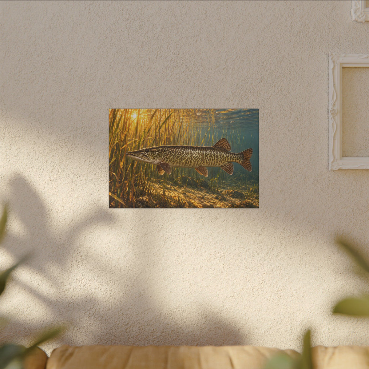 Tiger Muskie in Golden Reeds Canvas wall art, view 5