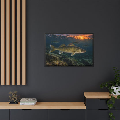 Reef Pack at Dusk Walleye framed canvas in a home office