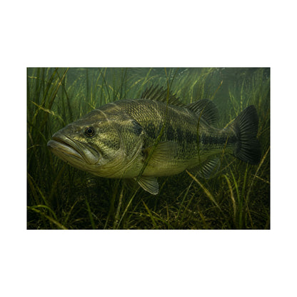 Largemouth Bass Grass Bed Ambush Poster — Freshwater Fish Wall Art for Anglers