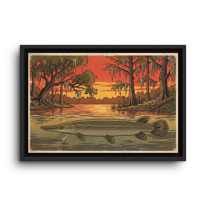 Alligator Gar Texas Sunset framed canvas wall art