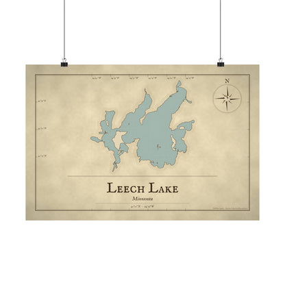 Leech Lake Vintage Map poster wall art