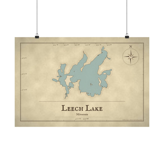 Leech Lake Vintage Map poster wall art