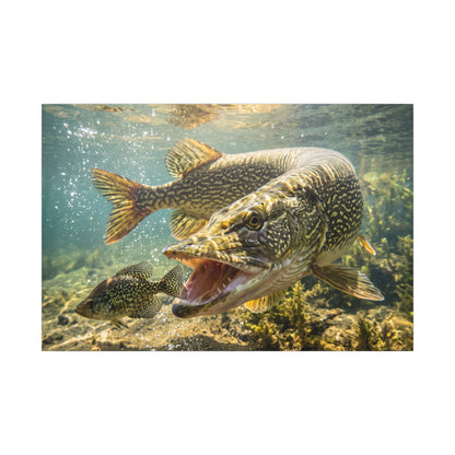 Northern Pike Crappie Chase Canvas — Predator Strike Wall Art for Anglers