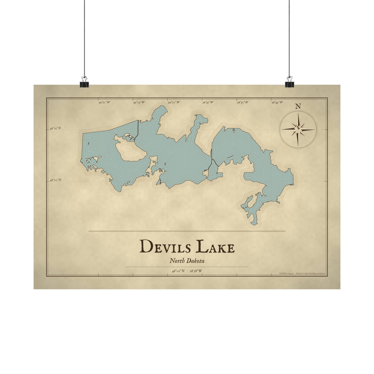 Devils Lake Vintage Map poster wall art