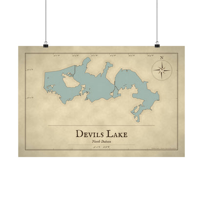 Devils Lake Vintage Map poster wall art