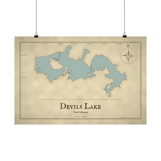 Devils Lake Vintage Map poster wall art