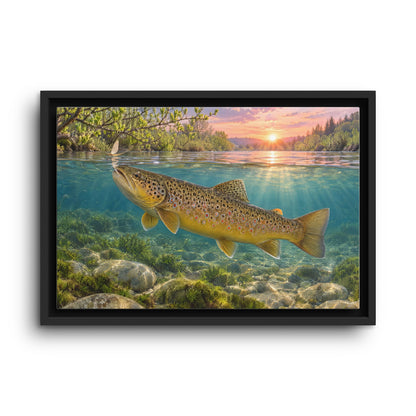 Sunrise River Brown Trout framed canvas wall art, view 2
