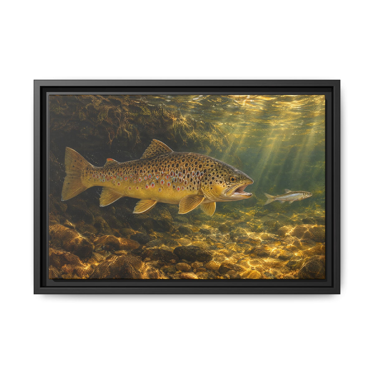 Streamer Chase Brown Trout framed canvas, 24x16 size view