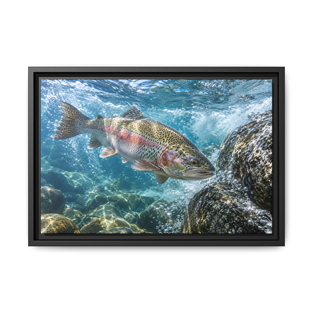 Granite Power Rainbow Trout framed canvas wall art, view 2