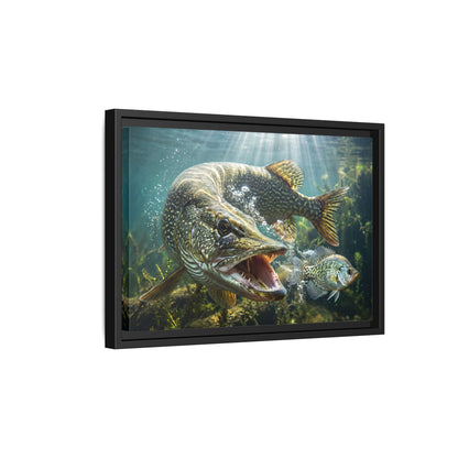 Northern Pike Predator Strike Framed Canvas — Ready-to-Hang Wall Art for Anglers