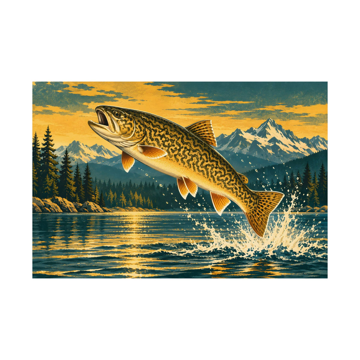 Mountain Lake Leap Tiger Trout poster wall art, view 4