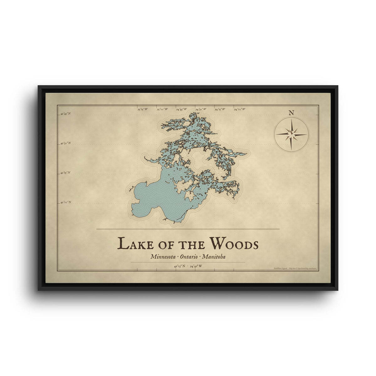 Lake of the Woods Vintage Map framed canvas wall art, view 3