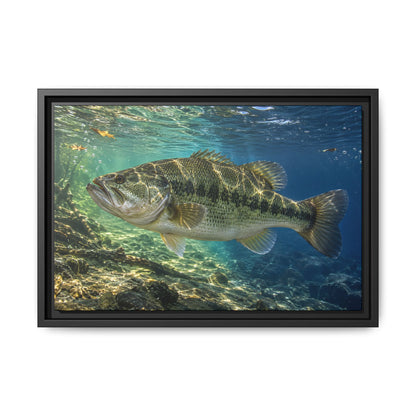Blue-Green Current Seam Largemouth Bass framed canvas, 24x16 size view