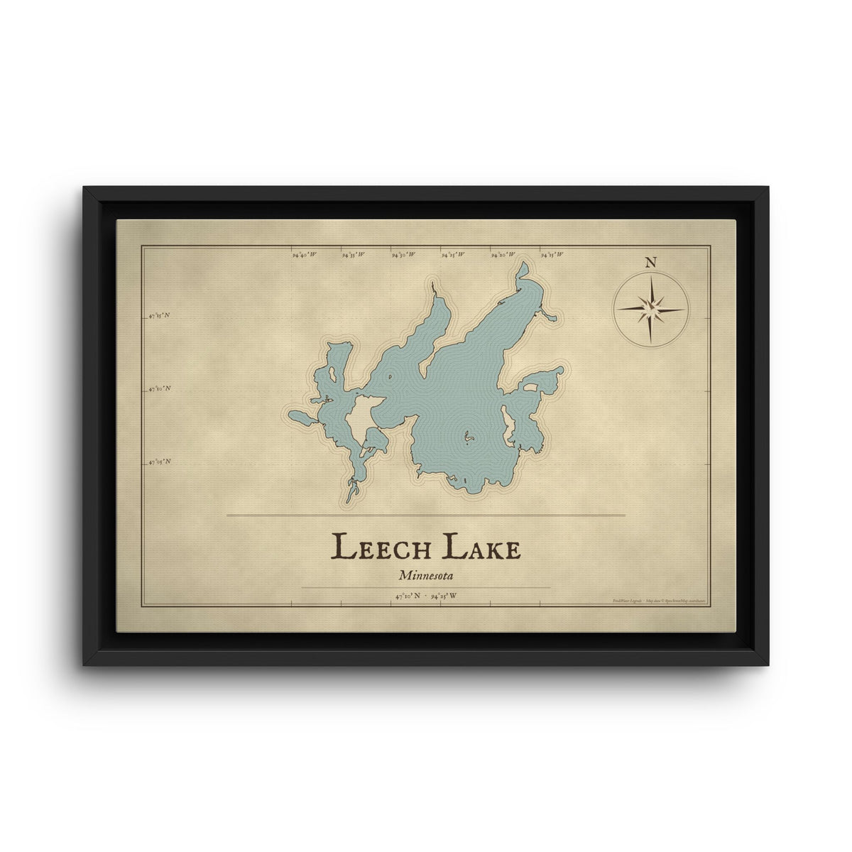 Leech Lake Vintage Map framed canvas wall art