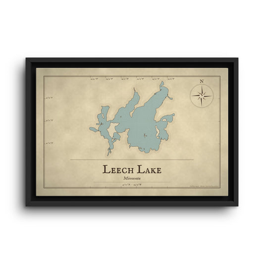 Leech Lake Vintage Map framed canvas wall art