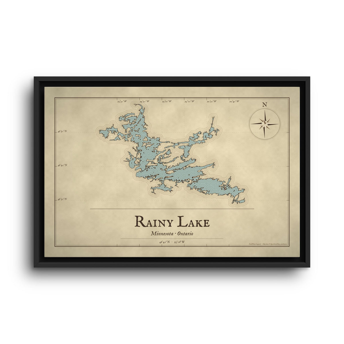 Rainy Lake Vintage Map framed canvas wall art, view 2