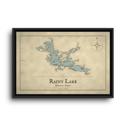 Rainy Lake Vintage Map framed canvas wall art, view 2