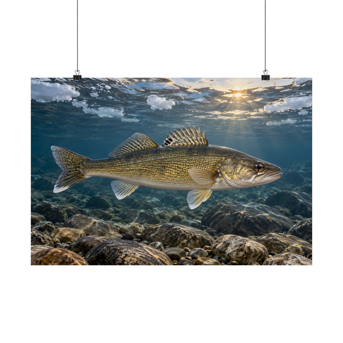 Ice-Out Spawning Run Walleye poster wall art, 18x12 size view