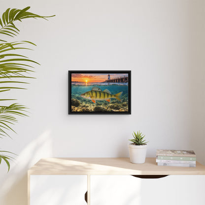 Lighthouse Sunrise Yellow Perch framed canvas wall art, view 5