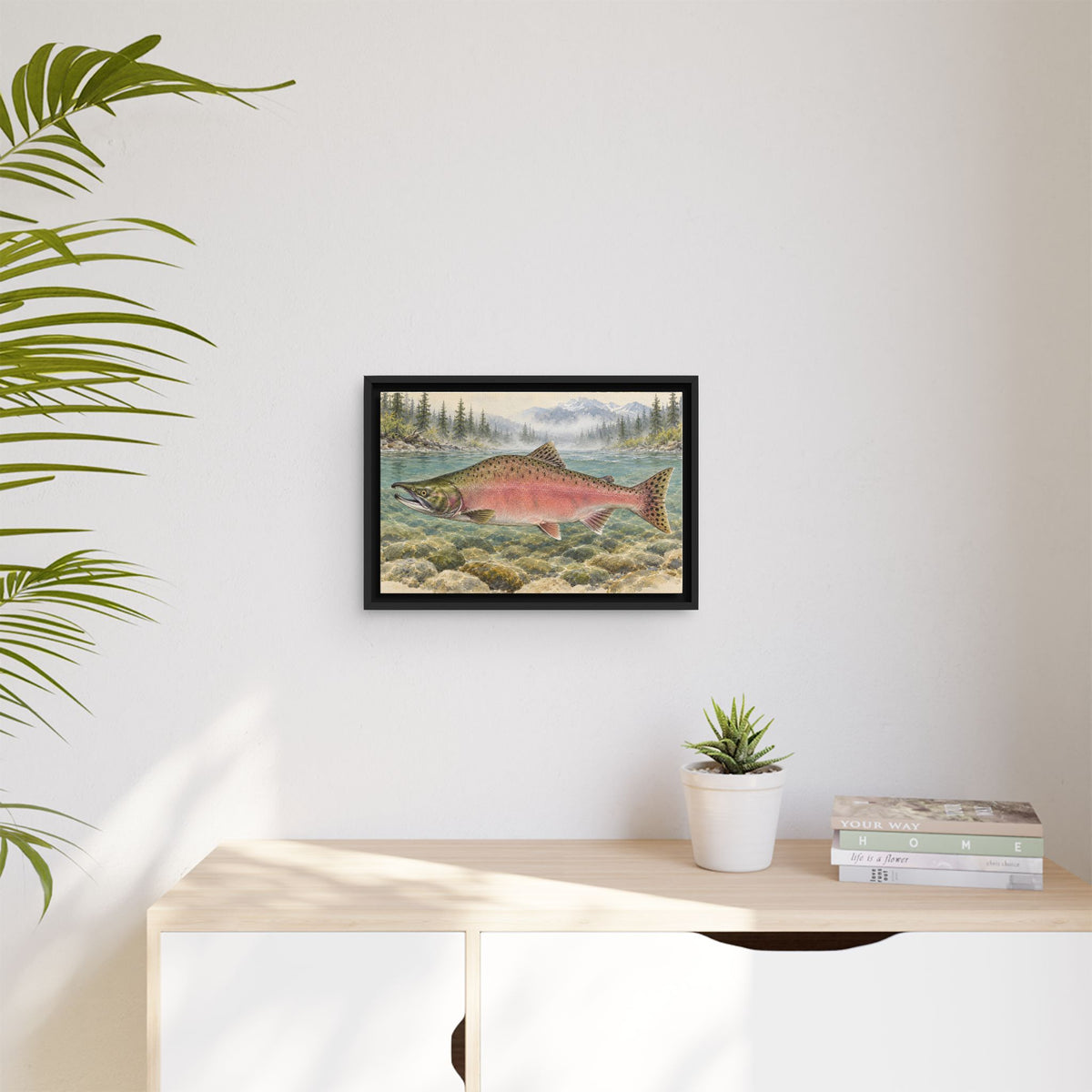 Spawning Creek Pink Salmon framed canvas wall art, view 5