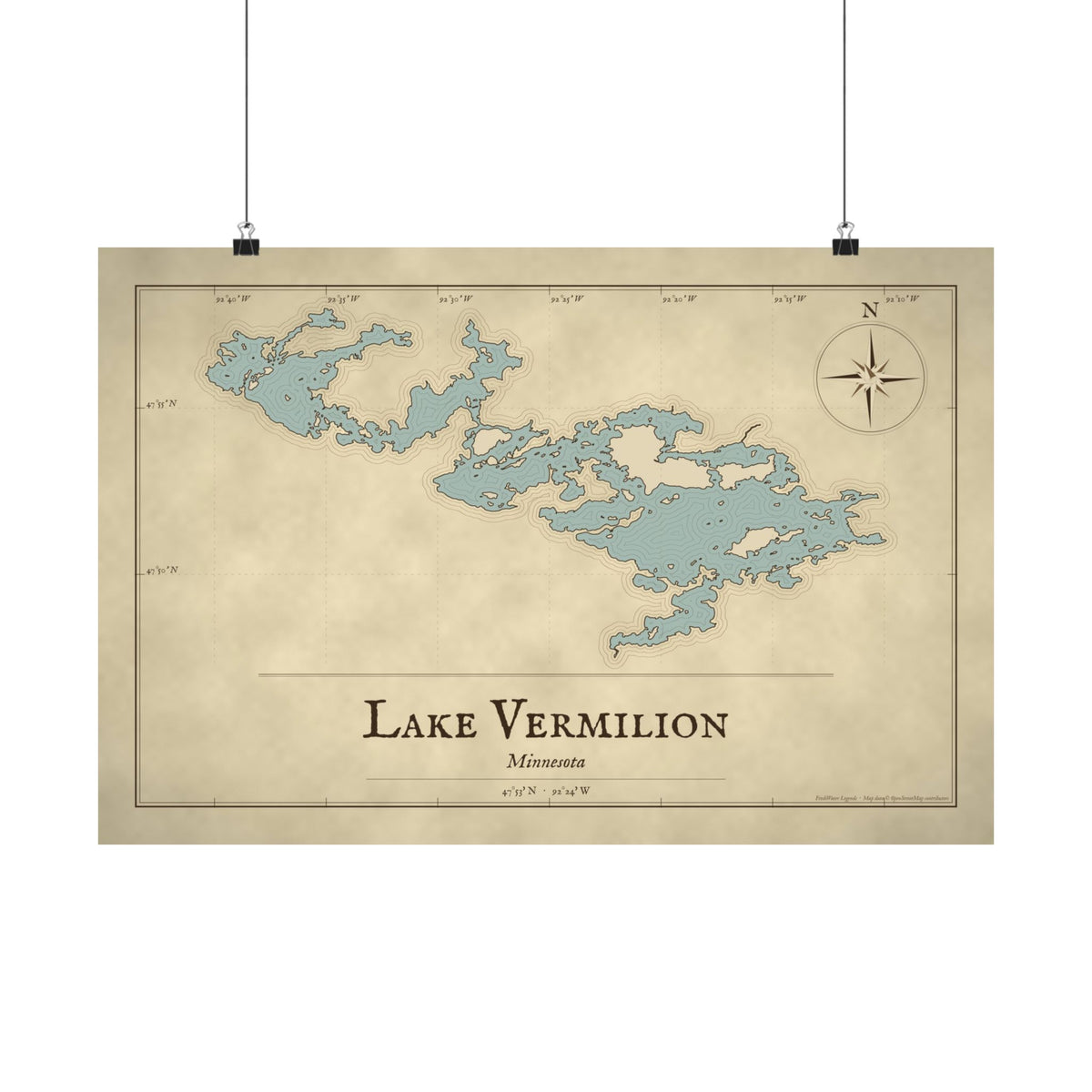 Lake Vermilion Vintage Map poster wall art