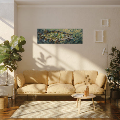 Legends Bold Northwoods Muskie Panorama long canvas wall art, view 5