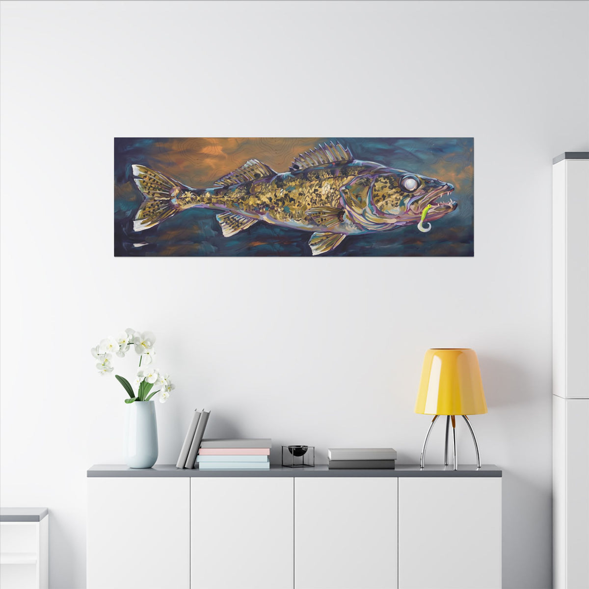 Legends Bold Twilight Walleye Panorama long canvas wall art, view 6