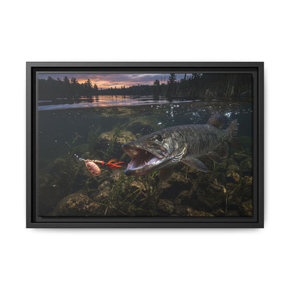Sunset Spinner Strike Muskie framed canvas, 24x16 size view