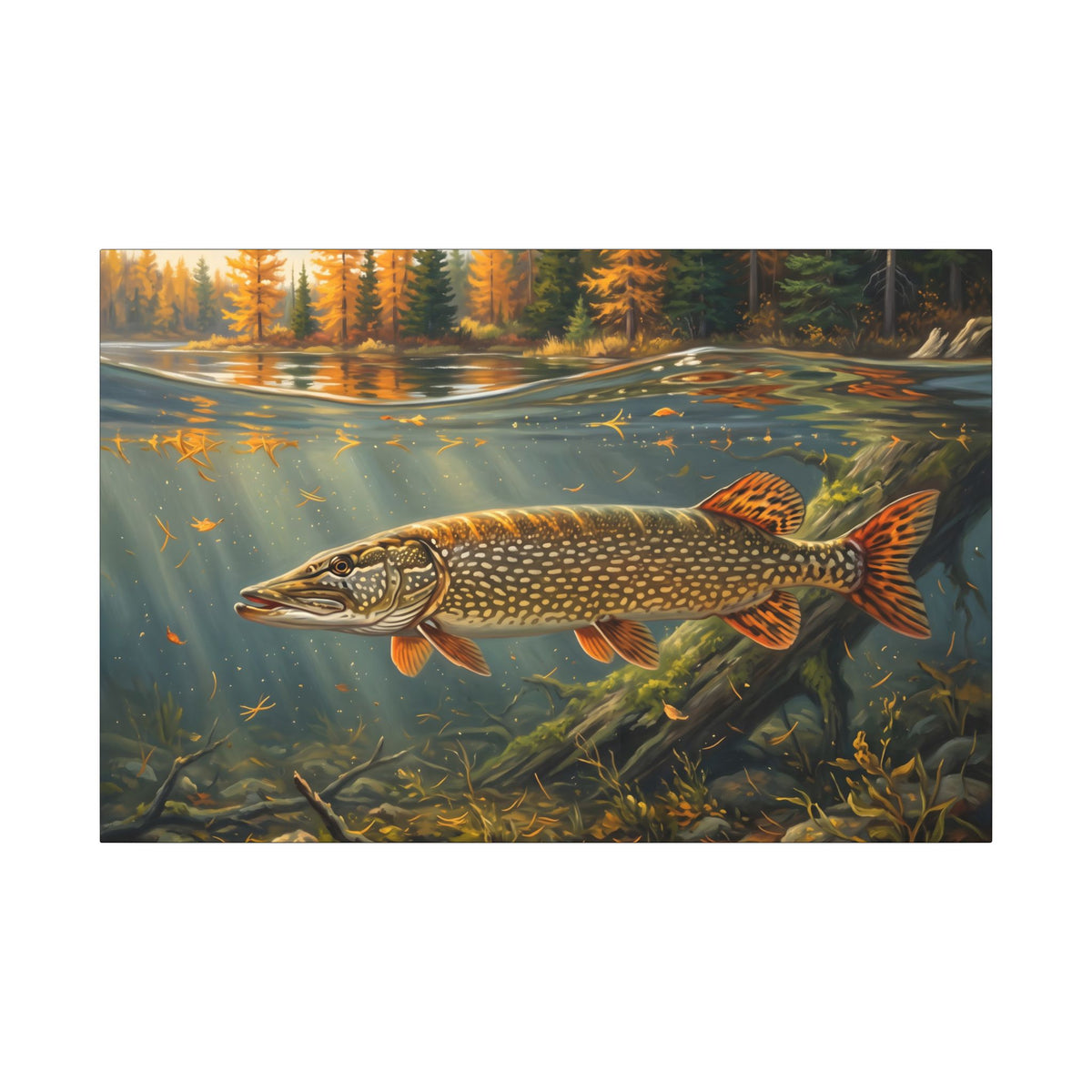 Tamarack Gold Northern Pike canvas, 36x24 size view
