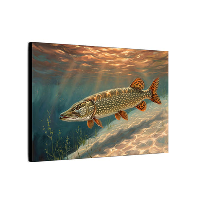 Sandbar Sunset Northern Pike canvas, side angle