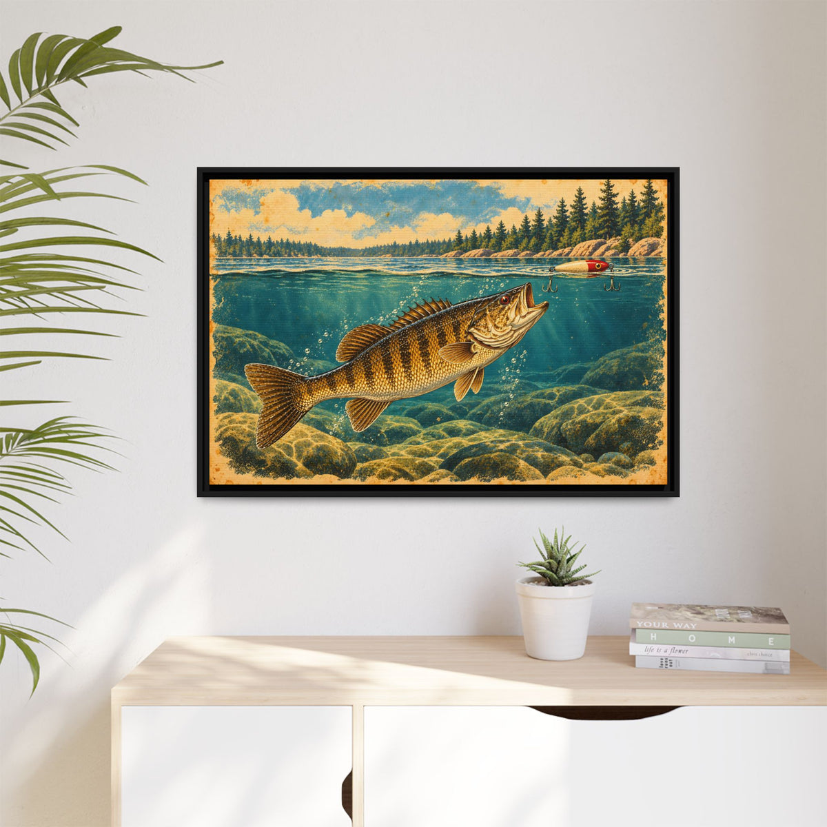 Vintage Topwater Smallmouth Framed Canvas wall art, view 5