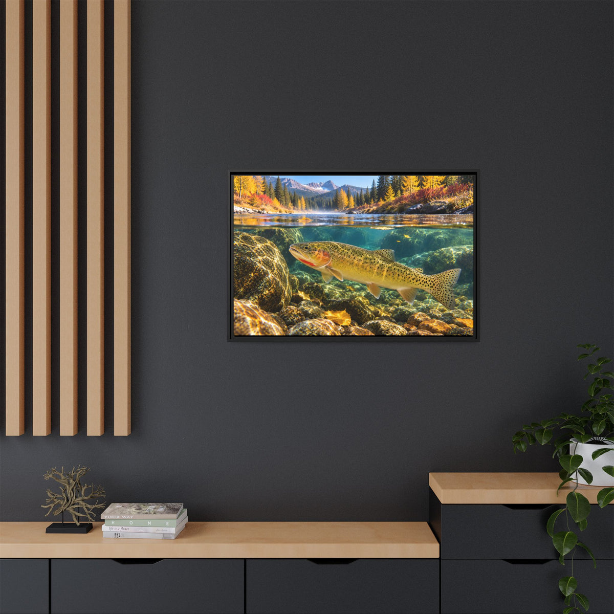 St. Joe Autumn Cutthroat Trout framed canvas in a home office