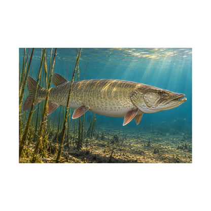 Reed Bed Cruiser Muskie Poster — Trophy Underwater Wall Art for Anglers