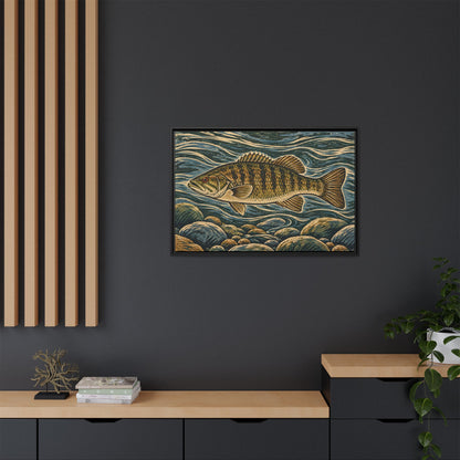 Woodcut River Smallmouth Framed Canvas wall art, view 6