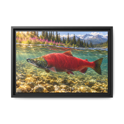 Crimson Run Sockeye Salmon framed canvas, 24x16 size view