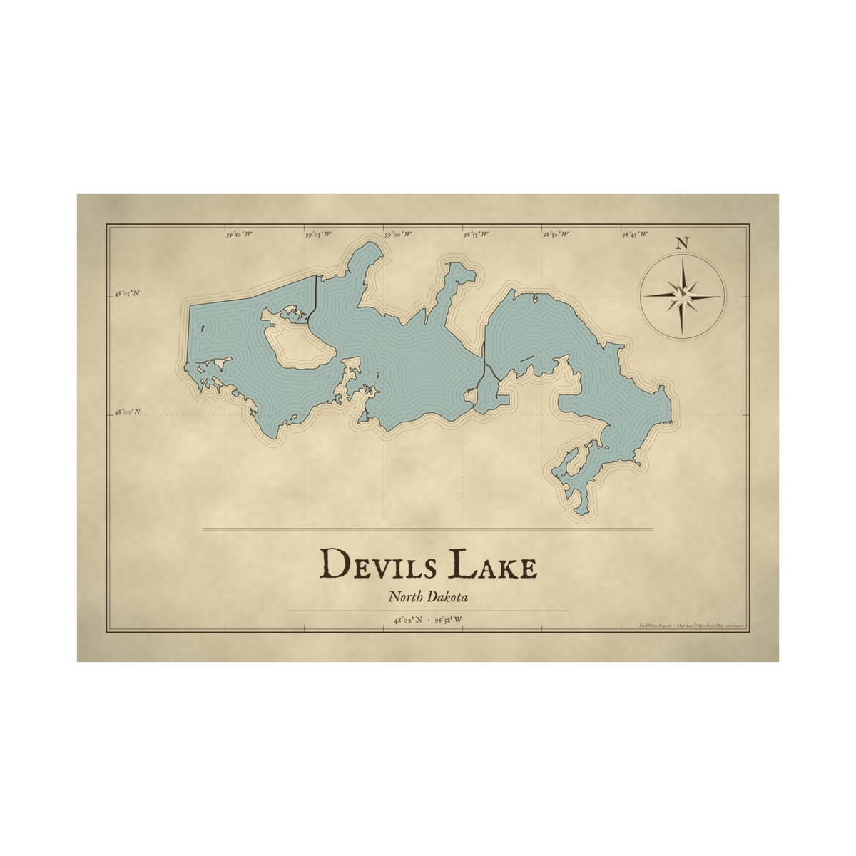 Devils Lake Vintage Map poster wall art, view 4