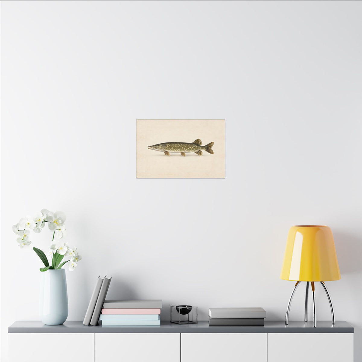 Northern Pike Field Study canvas in a home office