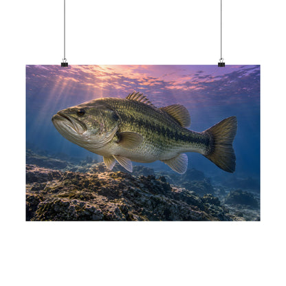 Lavender Twilight Ridge Largemouth Bass poster wall art, 18x12 size view