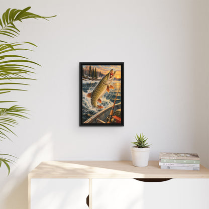 Northern Pike Strike by the Boat framed canvas wall art, view 5
