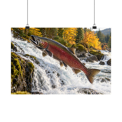 Autumn Run Leap Coho Salmon poster wall art, 18x12 size view