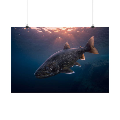 Lake Trout Twilight Rise Poster — Dusk Surface Strike Matte Wall Art for Anglers
