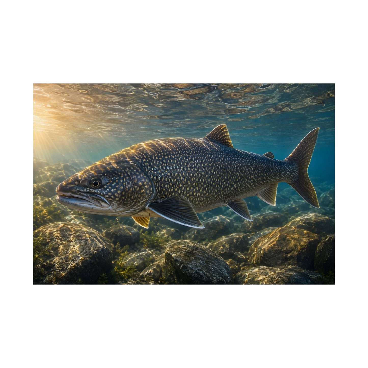 Lake Trout Shallow Reef at Sunrise Poster — Golden Hour Matte Wall Art for Anglers