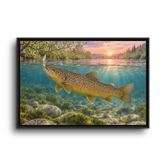 Sunrise River Brown Trout framed canvas wall art