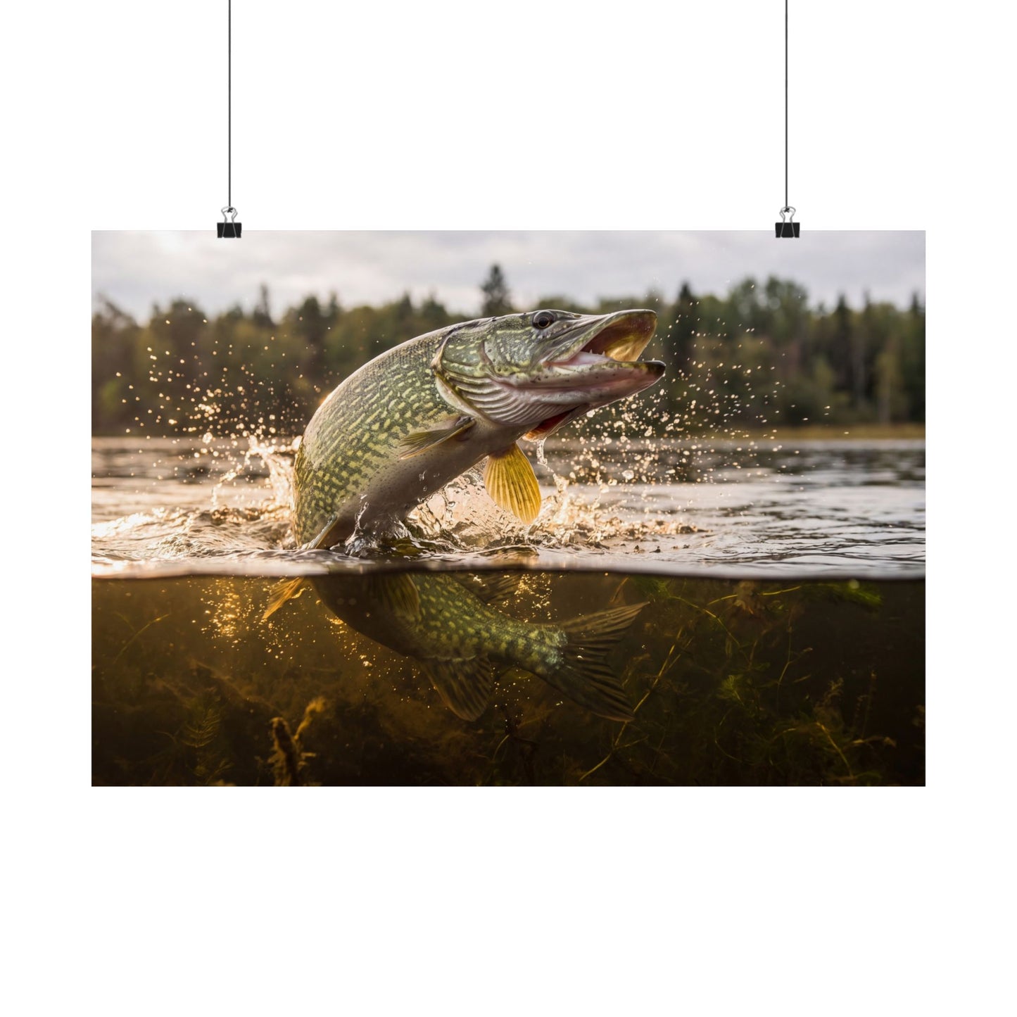 Northern Pike Boatside Battle Poster — High-Energy Matte Wall Art for Anglers