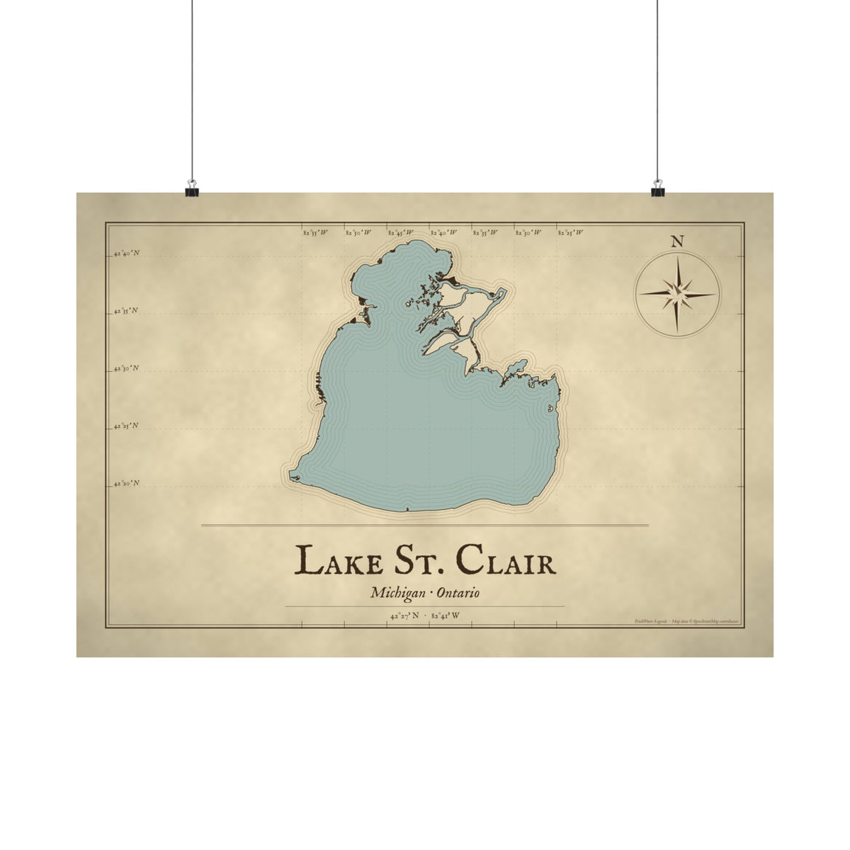Lake St. Clair Vintage Map poster wall art, view 3
