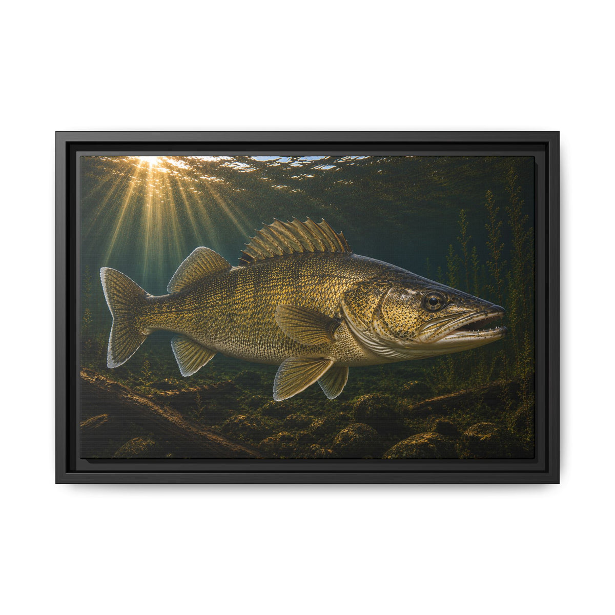 Golden Sunbeams Walleye framed canvas, 24x16 size view