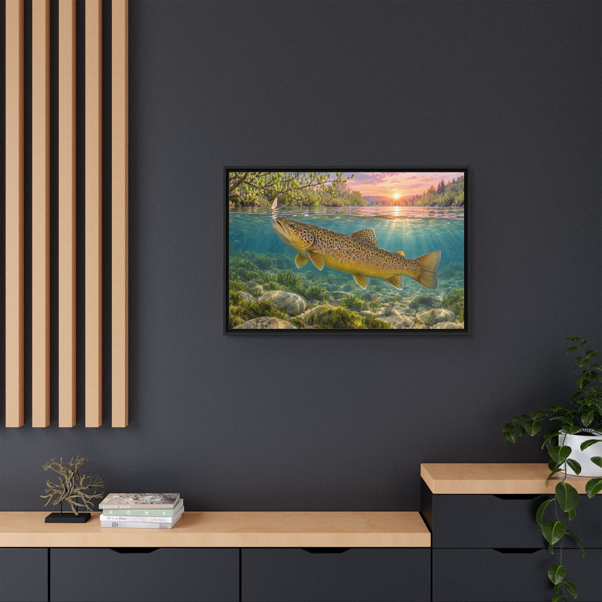 Sunrise River Brown Trout framed canvas wall art, view 6