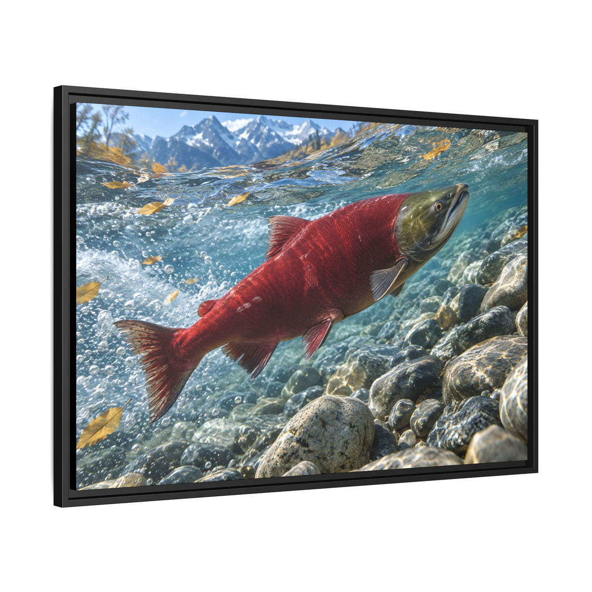 Crimson Ascent Sockeye Salmon framed canvas wall art, view 4