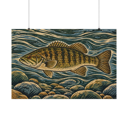 Woodcut River Smallmouth Bass poster wall art, view 3